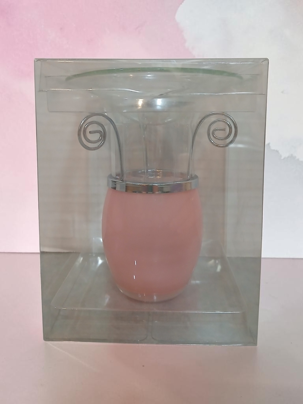 Pink Glass Accent Oil Warmer with Silver Trim -